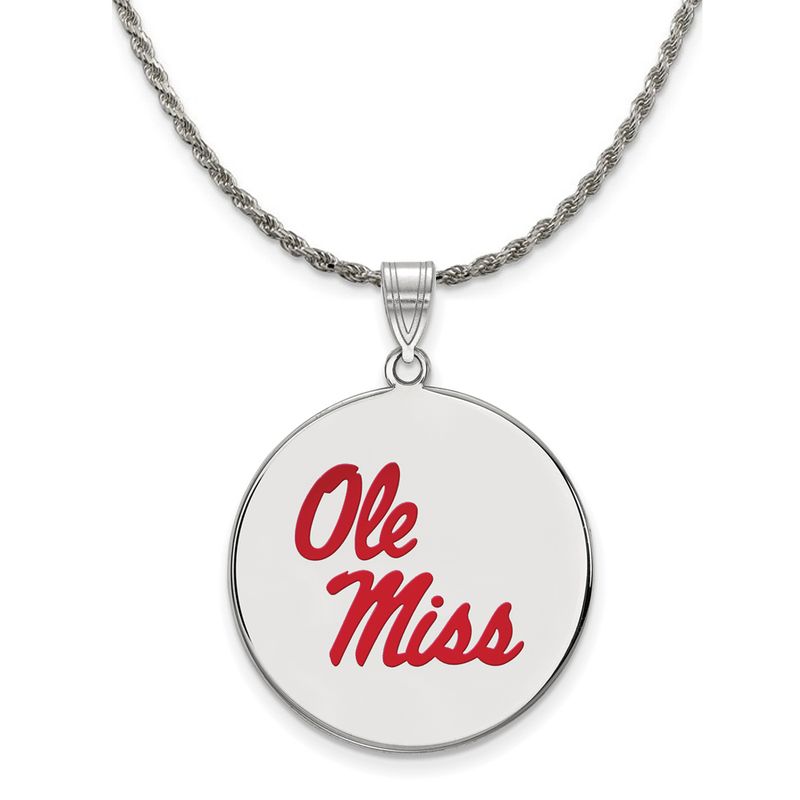Sterling Silver U. Of Mississippi Xl Enamel Disc Necklace - 22 In